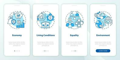 inklusive utveckling index blå onboarding mobil app skärm. genomgång 4 steg redigerbar grafisk instruktioner med linjär begrepp. ui, ux, gui mall vektor