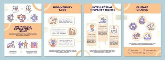 nachhaltig Entwicklung Probleme Broschüre Vorlage. Flugblatt Design mit linear Symbole. editierbar 4 Vektor Layouts zum Präsentation, jährlich Berichte