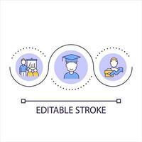 studieren Schleife Konzept Symbol. Mitarbeiter Ausbildung. verbessern Fachmann Fähigkeiten. Werdegang Wachstum abstrakt Idee dünn Linie Illustration. isoliert Gliederung Zeichnung. editierbar Schlaganfall vektor