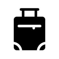 Koffer schwarz Glyphe ui Symbol. Reisender Besitz. bereiten Gepäck zum Reise. Benutzer Schnittstelle Design. Silhouette Symbol auf Weiß Raum. solide Piktogramm zum Netz, Handy, Mobiltelefon. isoliert Vektor Illustration