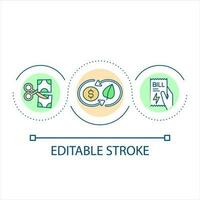 använder sig av alternativ energi fördel slinga begrepp ikon. grön sinnad hushåll. sparande på elektricitet abstrakt aning tunn linje illustration. isolerat översikt teckning. redigerbar stroke vektor