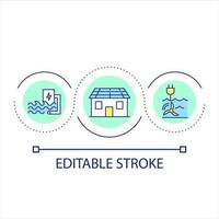 Wasser Elektrizität zum Zuhause Schleife Konzept Symbol. nachhaltig Leben. Öko Haushalt. Grün Energie abstrakt Idee dünn Linie Illustration. isoliert Gliederung Zeichnung. editierbar Schlaganfall vektor