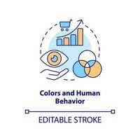 Farben und Mensch Verhalten Konzept Symbol. Neuromarketing. Einschlag Käufer Entscheidung abstrakt Idee dünn Linie Illustration. isoliert Gliederung Zeichnung. editierbar Schlaganfall vektor