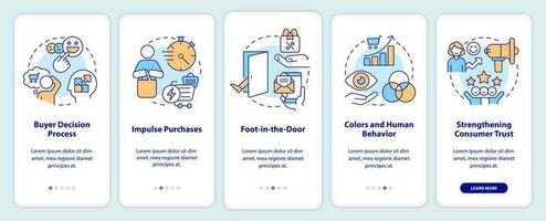 effektfull marknadsföring taktik onboarding mobil app skärm. psykologi. genomgång 5 steg redigerbar grafisk instruktioner med linjär begrepp. ui, ux, gui mallar vektor
