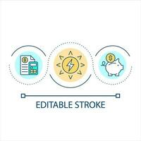speichern Geld mit verlängerbar Energie Schleife Konzept Symbol. effizient Haushalt. Alternative Quelle Vorteil abstrakt Idee dünn Linie Illustration. isoliert Gliederung Zeichnung. editierbar Schlaganfall vektor