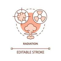 strålning orange begrepp ikon. fara för kropp celler skada. kärn explosion fara abstrakt aning tunn linje illustration. isolerat översikt teckning. redigerbar stroke vektor