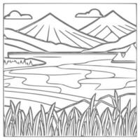 landskap färg bok, bergen och flod. vektor