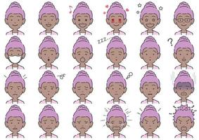 verschiedene Gesichtsausdrücke der afrikanischen Geschäftsfrau vektorisieren lokalisiert auf einem weißen Hintergrund vektor