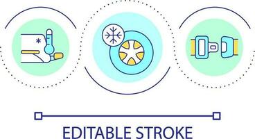 vintertid körning regler slinga begrepp ikon. väg olycka förebyggande. fästa sittplats bälten abstrakt aning tunn linje illustration. isolerat översikt teckning. redigerbar stroke vektor