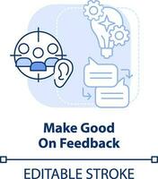 machen gut auf Feedback Licht Blau Konzept Symbol. Kunde Engagement Strategie abstrakt Idee dünn Linie Illustration. isoliert Gliederung Zeichnung. editierbar Schlaganfall vektor