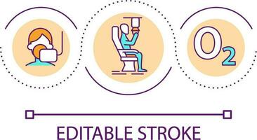 Bereitstellung Sauerstoff zu Passagier Schleife Konzept Symbol. im Fall von Kabine Druck fallen Vorsicht abstrakt Idee dünn Linie Illustration. isoliert Gliederung Zeichnung. editierbar Schlaganfall vektor