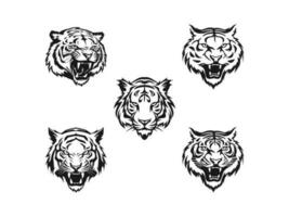 tiger uppsättning logotyp vektor ikon silhuett av en tiger huvud isolerat på vit bakgrund