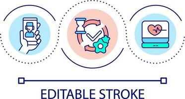 Telemedizin Bedienung Schleife Konzept Symbol. online geplanter Termin mit Therapeut. Digital Gesundheitswesen abstrakt Idee dünn Linie Illustration. isoliert Gliederung Zeichnung. editierbar Schlaganfall vektor