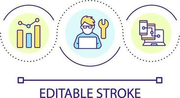 Software Entwickler Schleife Konzept Symbol. Geschäft Analytiker Arbeit. Fachmann Programm Entwickler abstrakt Idee dünn Linie Illustration. isoliert Gliederung Zeichnung. editierbar Schlaganfall vektor