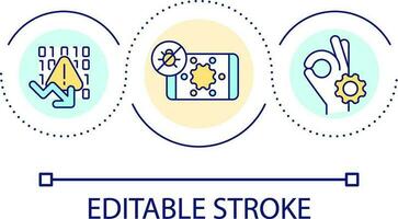 koda buggar upptäckt slinga begrepp ikon. programmering. programvara utveckling. systemet optimering abstrakt aning tunn linje illustration. isolerat översikt teckning. redigerbar stroke vektor