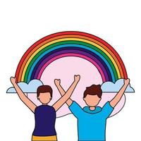 Paar Homosexuell Protest mit Regenbogen vektor