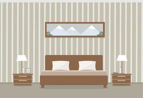 Licht Schlafzimmer Interieur mit Doppelbett Tische flache Stil Vektor-Illustration Design-Vorlage vektor