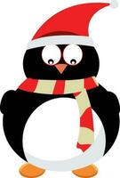 söt liten pingvin bär santa hatt och scarf. vektor