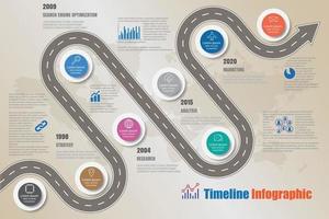 Infografik-Ikonen der Geschäftsstraßenkarten-Zeitachse, die für abstrakten Hintergrund entworfen wurden. Vorlagenelement moderne Diagrammprozess Webseiten Technologie digitale Marketingdaten Präsentationstabelle vektor
