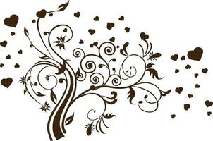 brun blommig mönster och hjärtan dekorerad. vektor