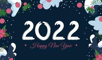 gott nytt år 2022 horisontell banner eller gratulationskortmall med inslag av julgran och snöiga grenar tecknad vektorbakgrund vektor