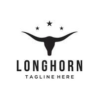 Longhorn Texas Ranch wild Westen Tier Logo Design Jahrgang Retro-Logo zum Cowboy, Vieh, Abzeichen, Restaurant. vektor