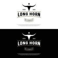 Longhorn Texas Ranch wild Westen Tier Logo Design Jahrgang Retro-Logo zum Cowboy, Vieh, Abzeichen, Restaurant. vektor