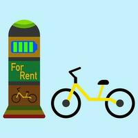 ev Fahrrad mit Bahnhof Stand im eben Vektor Illustration Design