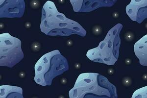 Raum Karikatur fliegend Stein Asteroid mit Krater. Vektor nahtlos astronomisch Nacht Himmel Muster.