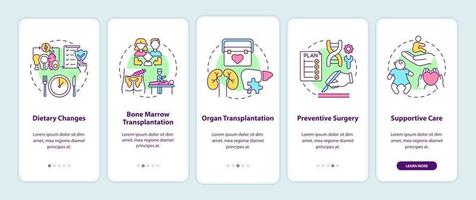 Behandlung genetischer Krankheiten Onboarding Mobile App Seite Bildschirm mit Konzepten vektor
