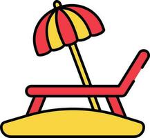 Deck Stuhl mit Regenschirm Symbol im rot und Gelb Farbe. vektor