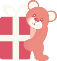 süß Bär Charakter halten Geschenk Box Symbol im rot Farbe. vektor