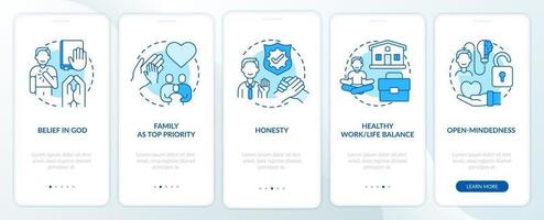 persönliche Moral Onboarding Mobile App Seite Bildschirm mit Konzepten vektor