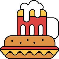 eben Stil Bier Becher mit Burger bunt Symbol. vektor