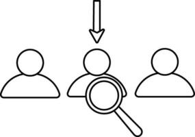 stroke av välja kandidat ikon med pil tecken och förstora glas. vektor
