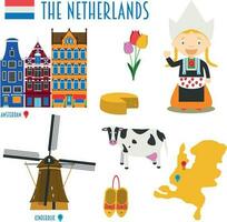 Niederlande eben Symbol einstellen Reise und Tourismus Konzept. Vektor Illustration