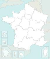 Vektor leer Karte von Frankreich mit Regionen und Gebiete und administrative Abteilungen, und benachbart Länder. editierbar und deutlich beschriftet Lagen.