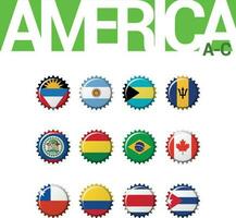 einstellen von 12 Flaschenverschluss Flaggen von Amerika. einstellen 1 von 3. Vektor Illustration. Antigua und Barbuda, Argentinien, Bahamas, Barbados, Belize, Bolivien, Brasilien, Kanada, Chile, Kolumbien, Costa rica, Kuba.