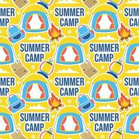 sommar läger sömlös mönster design av camping och reser element i mall hand dragen tecknad serie platt illustration vektor