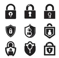 uppsättning av säkerhet skydda ikoner, säkerhet sköldar logotyper med kolla upp mark och hänglås. säkerhet skydda symboler. vektor illustration