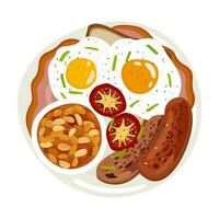 engelsk traditionell frukost på tallrik. vektor isolerat illustration.