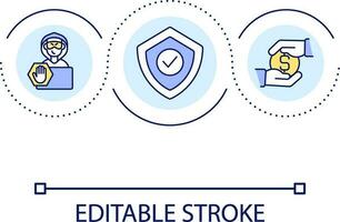 bedrägeri förebyggande slinga begrepp ikon. finansiell systemet skydd. Bank konto Cybersäkerhet abstrakt aning tunn linje illustration. isolerat översikt teckning. redigerbar stroke vektor