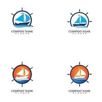 Schiffs- und Bootshelmlenkrad auf dem Wellenwasserozeanlogosymbol