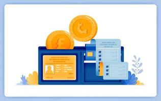 Geldbörse zum konventionellen Sparen und Verwalten von Geldanlagen. kann für Zielseiten, Websites, Poster und mobile Apps verwendet werden vektor