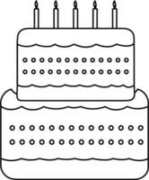 dekoriert Kuchen mit Verbrennung Kerzen im schwarz Linie Kunst. vektor