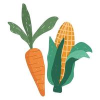 Gartenarbeit Karotte und Maisnahrungsmittelernte-Karikatur vektor