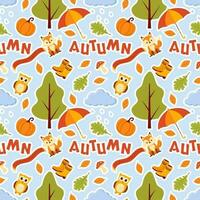 Herbst nahtlos Muster Illustration Element Panorama- von Ahorn Bäume gefallen im Karikatur Vorlage Hand gezeichnet vektor