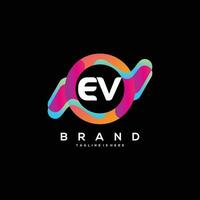 första brev ev logotyp design med färgrik stil konst vektor