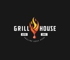 brand, steka, hus, sked, gaffel, flamma, utegrill, bbq, grill logotyp vektorer, enkel, minimal logotyp vektor