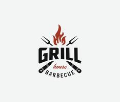 Feuer, braten, Haus, Löffel, Gabel, Flamme, Grill, Grill, Grill Logo Vektoren, einfach, minimal Logo vektor